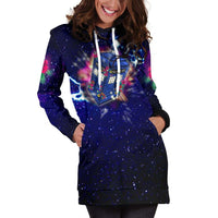 Load image into Gallery viewer, Designs by MyUtopia Shout Out:Electric TARDIS in Flight extra Long Pullover Hoodie,Ladies XSmall / Multi,Extra Long Ladies Hoodie
