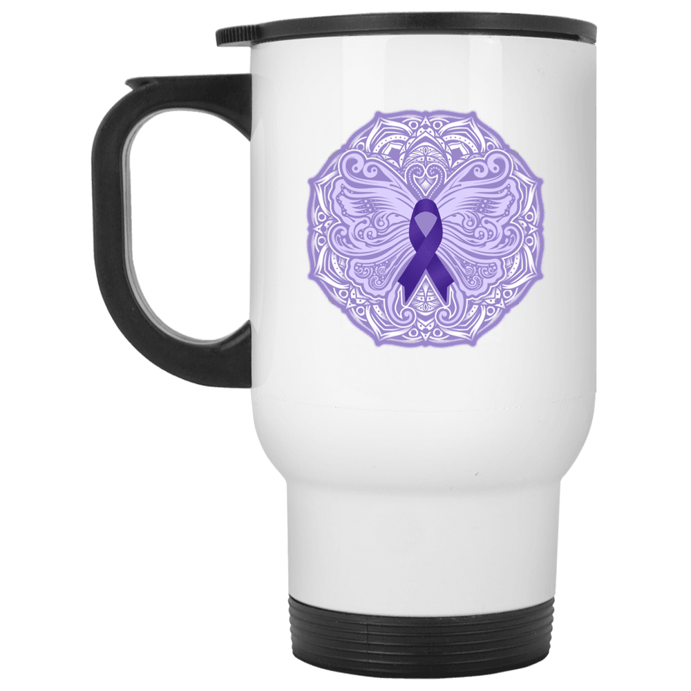 Designs by MyUtopia Shout Out:Epilepsy Awareness Butterfly 14 oz White Travel Mug,White / One Size,Travel Mug