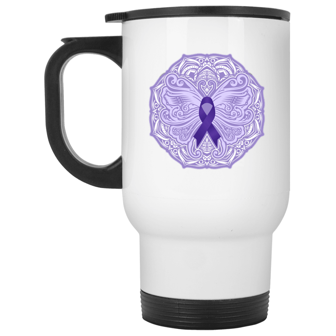 Designs by MyUtopia Shout Out:Epilepsy Awareness Butterfly 14 oz White Travel Mug,White / One Size,Travel Mug