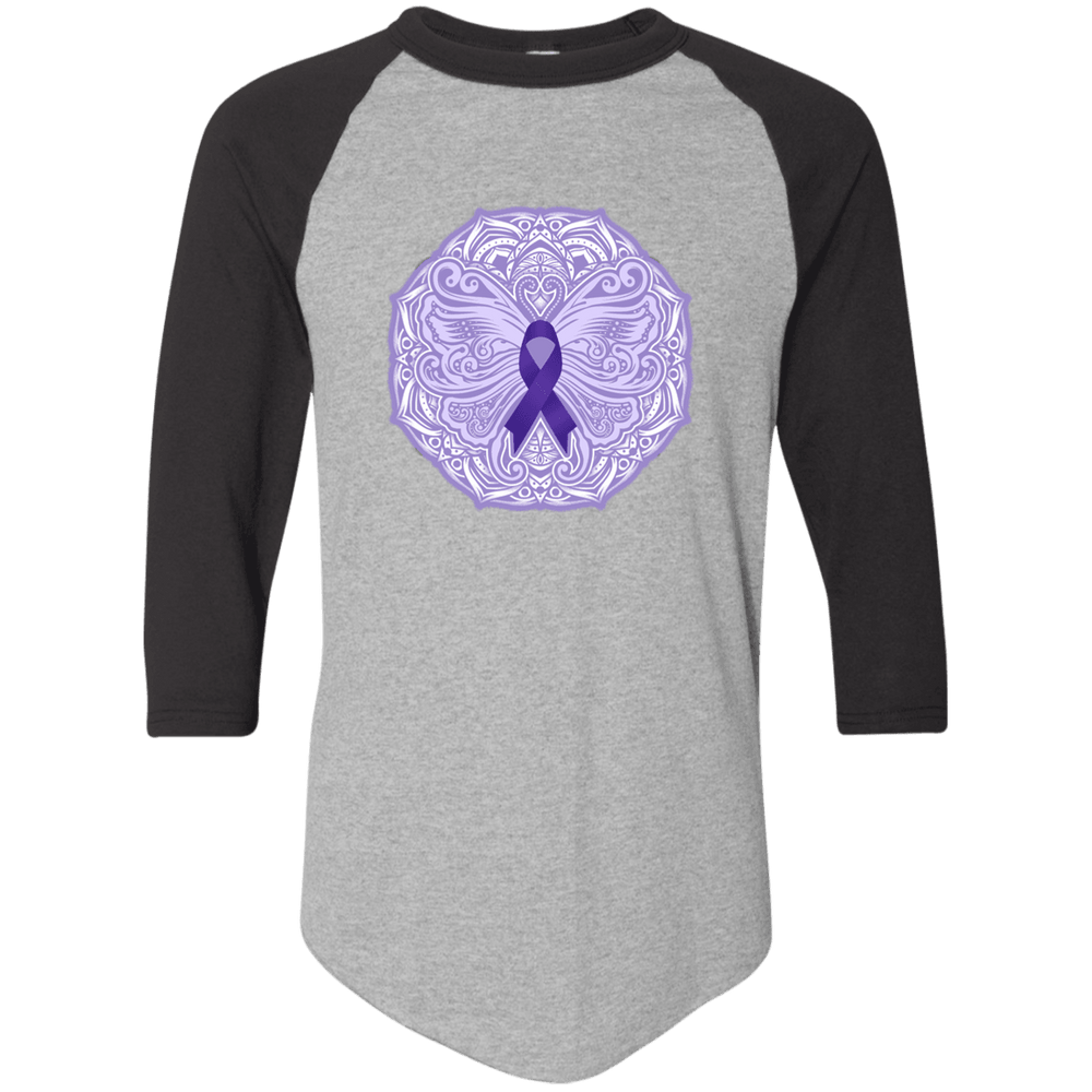 Designs by MyUtopia Shout Out:Epilepsy Awareness Butterfly 3/4 Length Sleeve Color block Raglan Jersey T-Shirt,Athletic Heather/Black / S,Adult Unisex T-Shirt