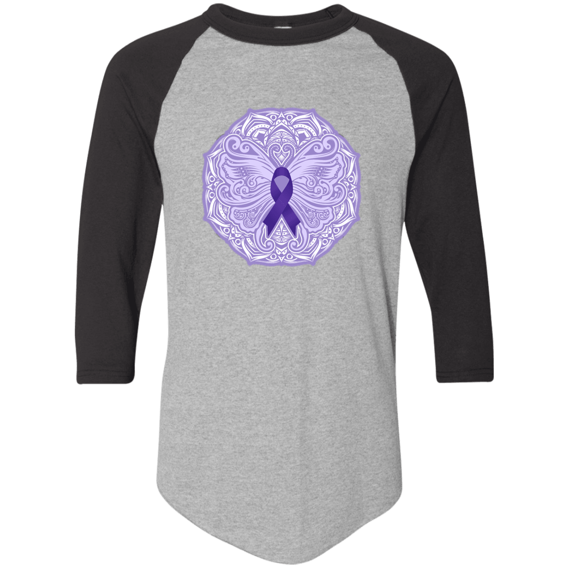 Designs by MyUtopia Shout Out:Epilepsy Awareness Butterfly 3/4 Length Sleeve Color block Raglan Jersey T-Shirt,Athletic Heather/Black / S,Adult Unisex T-Shirt