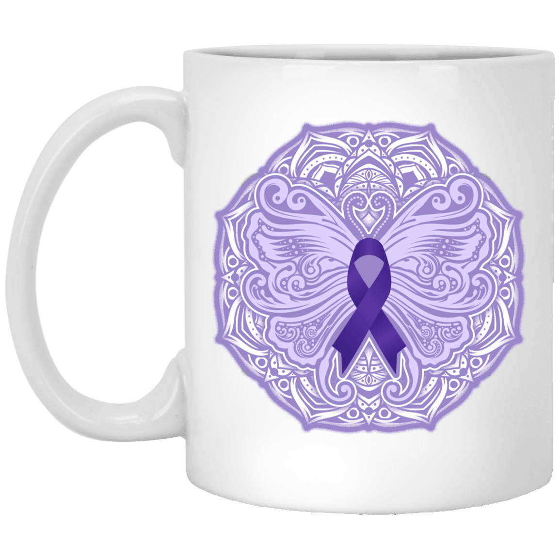 Designs by MyUtopia Shout Out:Epilepsy Awareness Butterfly Ceramic Coffee Mug - White,White / 11 oz,Ceramic Coffee Mug