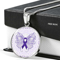 Load image into Gallery viewer, Designs by MyUtopia Shout Out:Epilepsy Awareness Butterfly Engravable Keepsake Round Pendant Necklace
