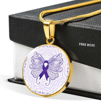 Load image into Gallery viewer, Designs by MyUtopia Shout Out:Epilepsy Awareness Butterfly Engravable Keepsake Round Pendant Necklace
