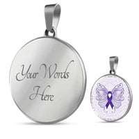 Load image into Gallery viewer, Designs by MyUtopia Shout Out:Epilepsy Awareness Butterfly Engravable Keepsake Round Pendant Necklace,Silver / Yes,Necklace

