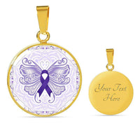 Load image into Gallery viewer, Designs by MyUtopia Shout Out:Epilepsy Awareness Butterfly Engravable Keepsake Round Pendant Necklace,Gold / Yes,Necklace
