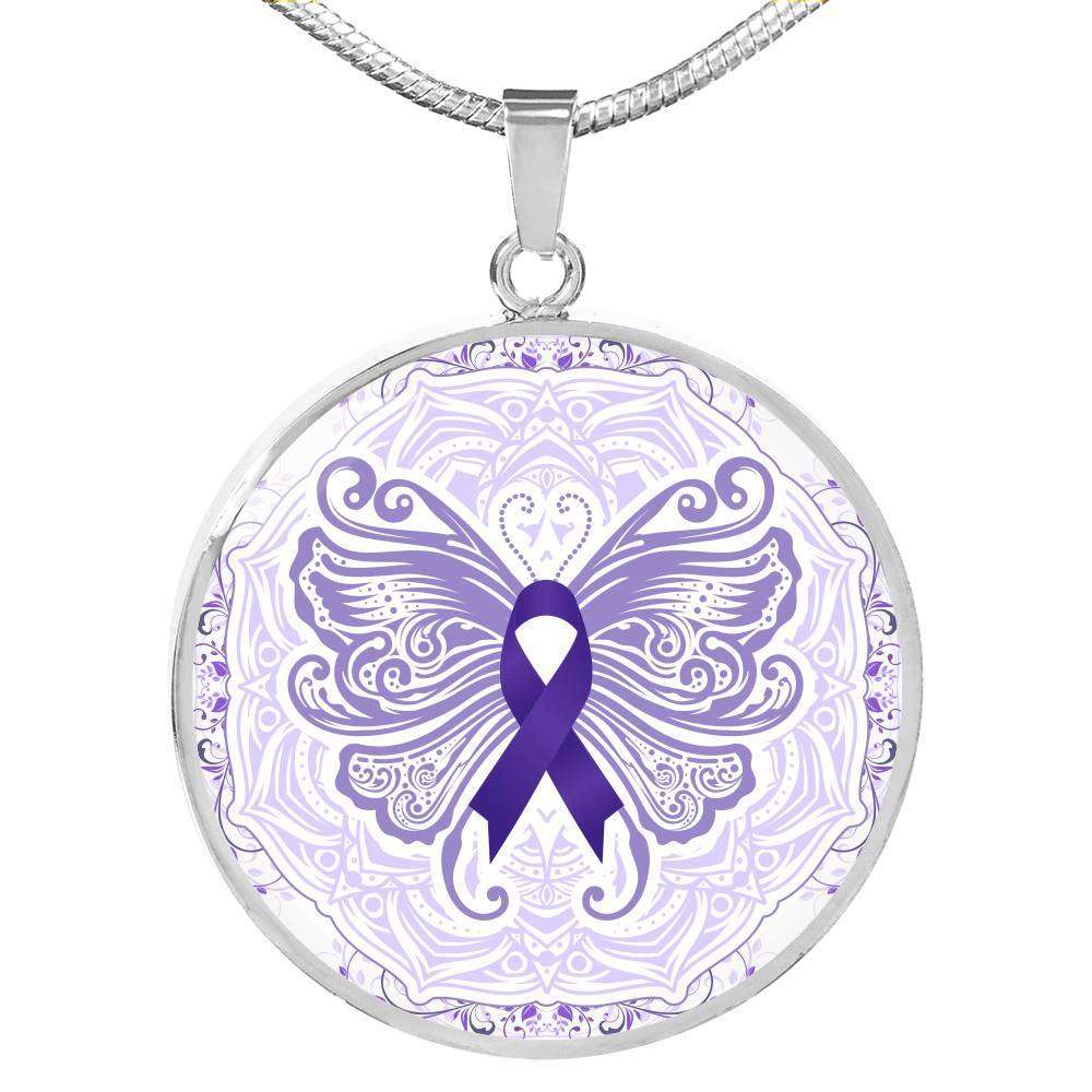 Designs by MyUtopia Shout Out:Epilepsy Awareness Butterfly Engravable Keepsake Round Pendant Necklace,Silver / No,Necklace