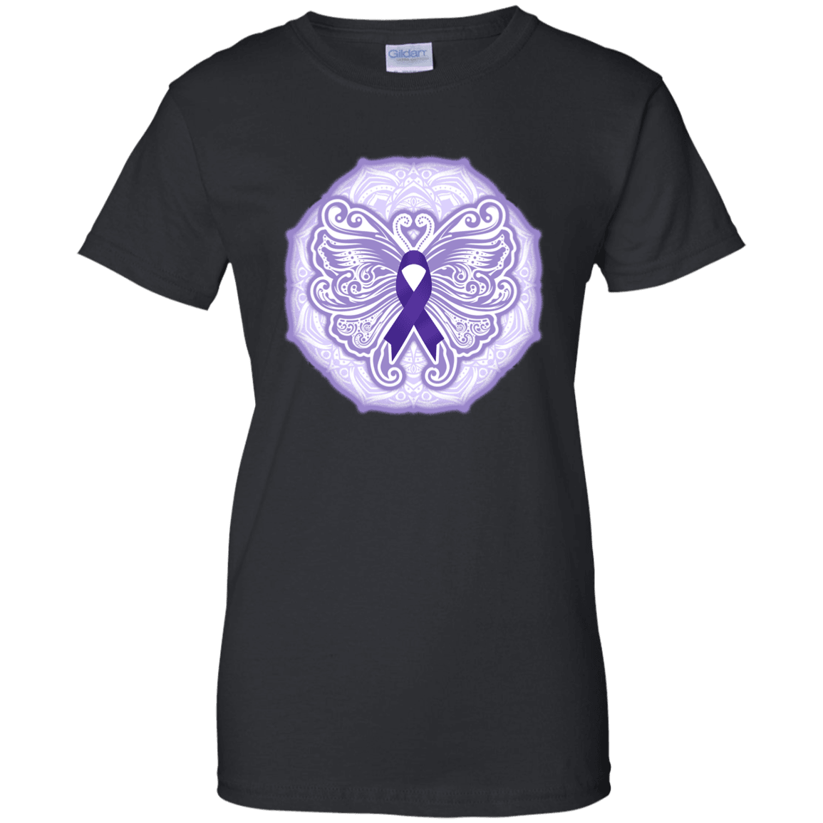 Designs by MyUtopia Shout Out:Epilepsy Awareness Butterfly Ladies' 100% Cotton T-Shirt,Black / X-Small,Ladies T-Shirts
