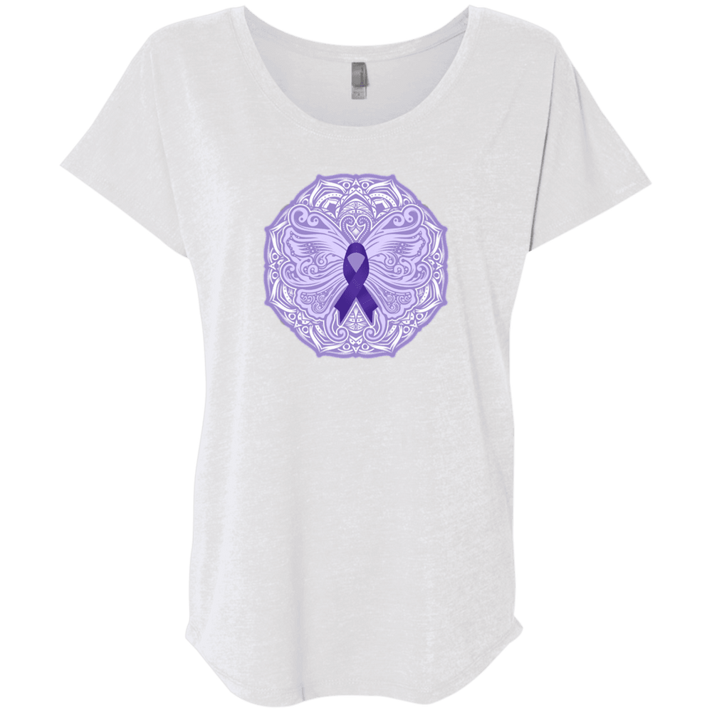 Designs by MyUtopia Shout Out:Epilepsy Awareness Butterfly Ladies' Triblend Dolman Shirt,Heather White / X-Small,Ladies T-Shirts