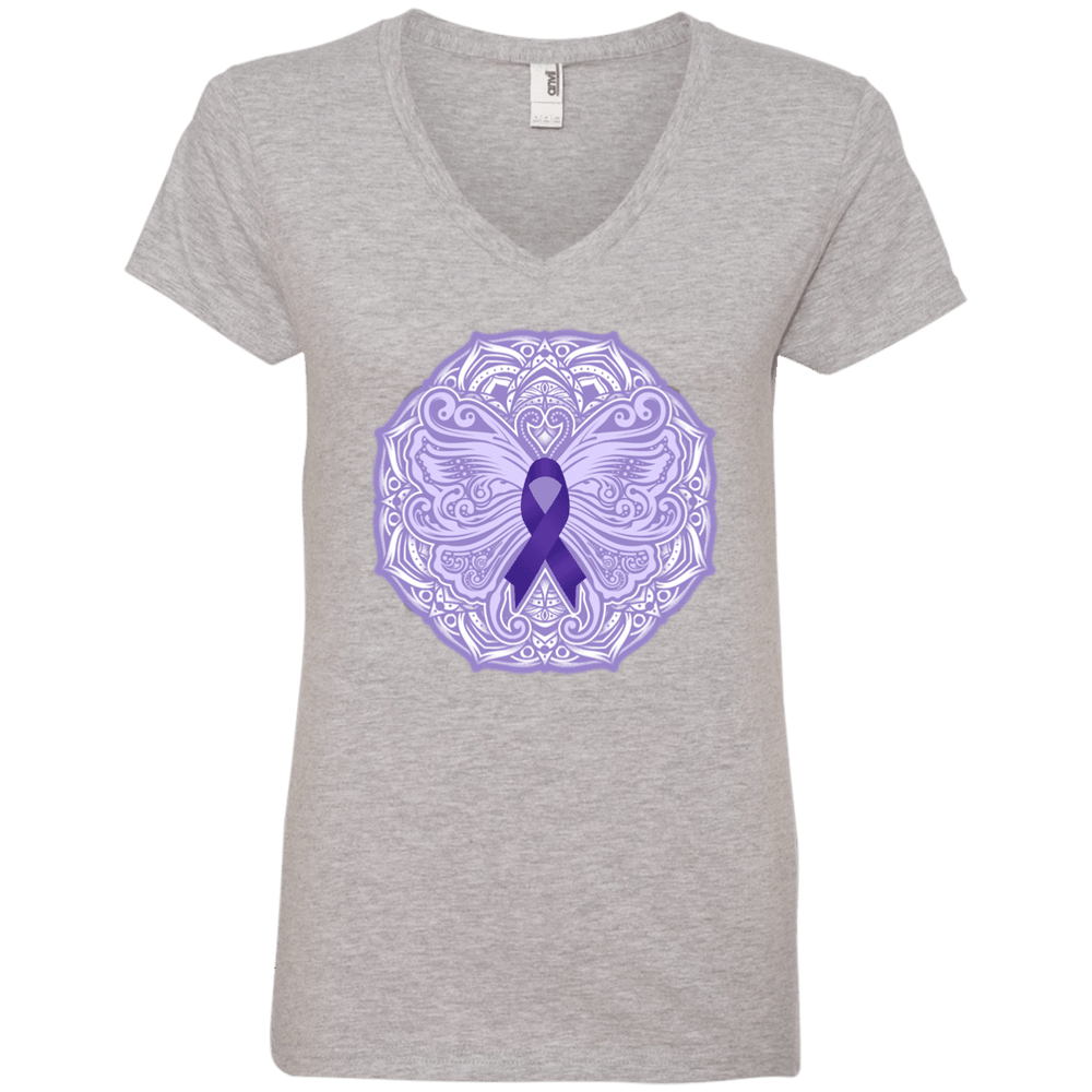 Designs by MyUtopia Shout Out:Epilepsy Awareness Butterfly Ladies' V-Neck T-Shirt,Heather Grey / S,Ladies T-Shirts