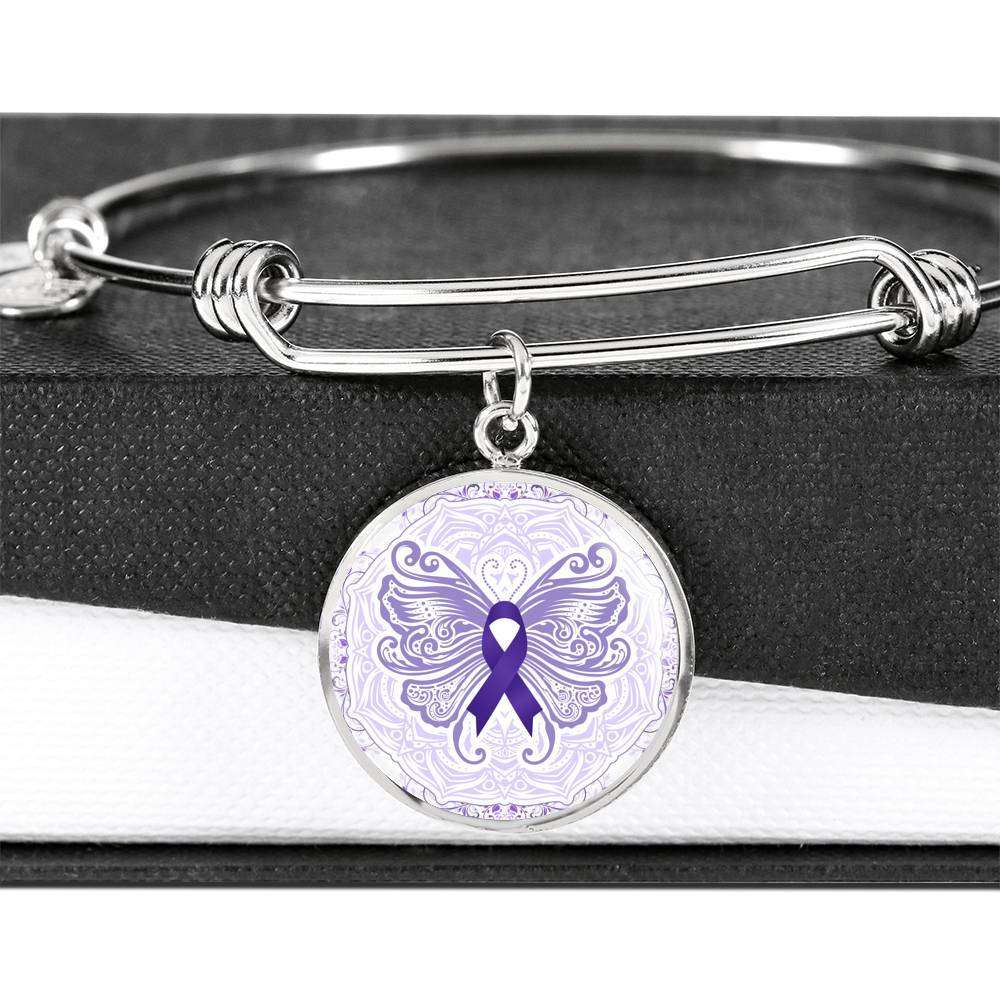 Designs by MyUtopia Shout Out:Epilepsy Awareness Butterfly Personalized Engravable Keepsake Bangle Bracelet,Silver / No,Wire Bracelet