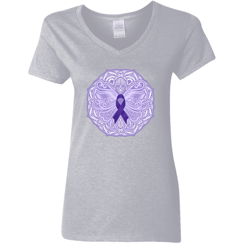 Designs by MyUtopia Shout Out:Epilepsy Awareness Butterfly Ultra Cotton Ladies V-Neck T-Shirt,Sport Grey / S,Ladies T-Shirts