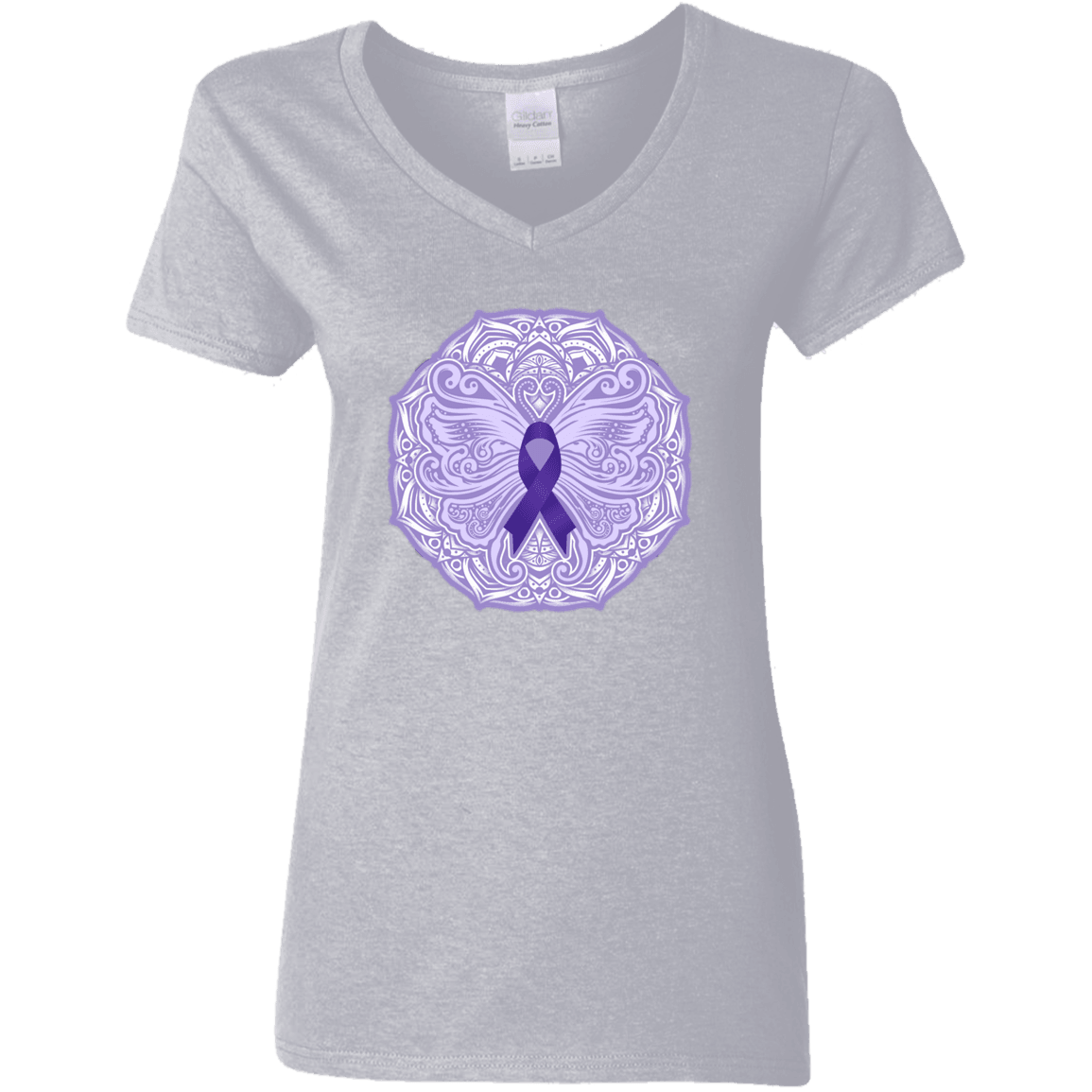 Designs by MyUtopia Shout Out:Epilepsy Awareness Butterfly Ultra Cotton Ladies V-Neck T-Shirt,Sport Grey / S,Ladies T-Shirts