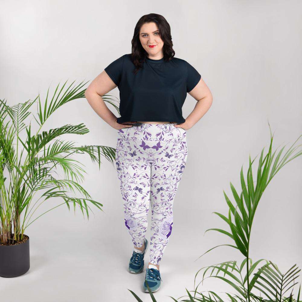 Designs by MyUtopia Shout Out:Epilepsy Awareness Ribbon Butterfly Plus Size Yoga Leggings,2XL (18W/20W) / Purple,Yoga Leggings