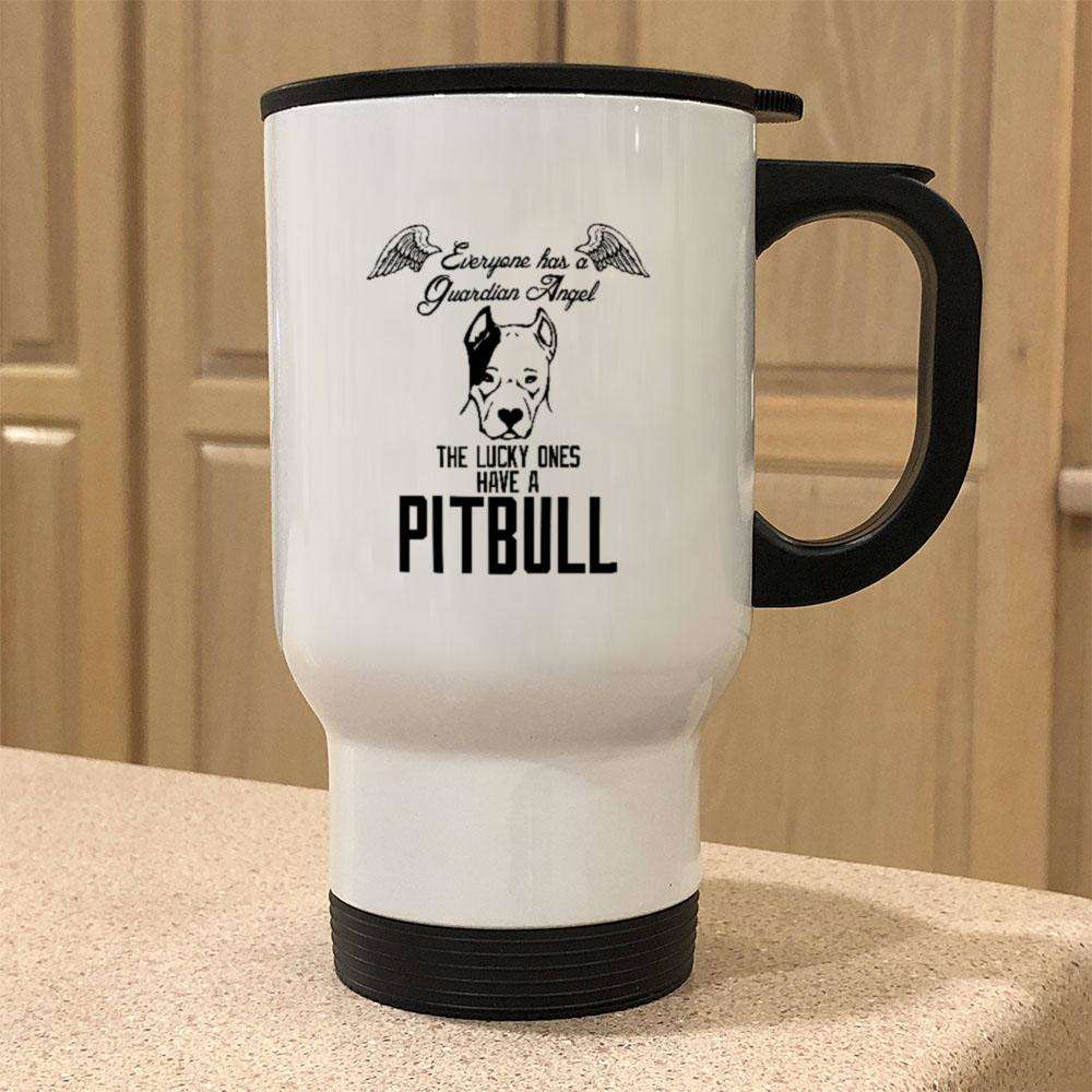 Designs by MyUtopia Shout Out:Everyone Has A Guardian Angel, The Lucky Ones Have A Pitbull 14 oz Stainless Steel Travel Coffee Mug w. Twist Close Lid