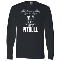Load image into Gallery viewer, Designs by MyUtopia Shout Out:Everyone Has A Guardian Angel, The Lucky Ones Have A Pitbull Adult Long Sleeve Tee,Black / S,Long Sleeve T-Shirts
