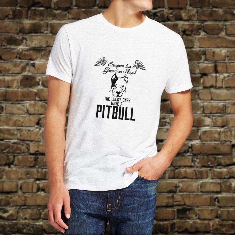 Designs by MyUtopia Shout Out:Everyone Has A Guardian Angel, The Lucky Ones Have A Pitbull Adult Unisex T-Shirt