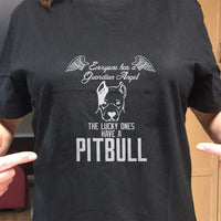 Load image into Gallery viewer, Designs by MyUtopia Shout Out:Everyone Has A Guardian Angel, The Lucky Ones Have A Pitbull Adult Unisex T-Shirt
