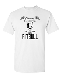 Load image into Gallery viewer, Designs by MyUtopia Shout Out:Everyone Has A Guardian Angel, The Lucky Ones Have A Pitbull Adult Unisex T-Shirt,S / White,Adult Unisex T-Shirt
