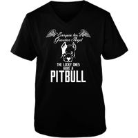 Load image into Gallery viewer, Designs by MyUtopia Shout Out:Everyone Has A Guardian Angel, The Lucky Ones Have A Pitbull Adult Unisex V Neck Tee,Black / S,Ladies T-Shirts
