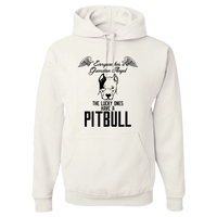 Load image into Gallery viewer, Designs by MyUtopia Shout Out:Everyone Has A Guardian Angel, The Lucky Ones Have A Pitbull Pullover Hoodie,White / S,Pullover Hoodie
