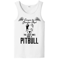 Load image into Gallery viewer, Designs by MyUtopia Shout Out:Everyone Has A Guardian Angel, The Lucky Ones Have A Pitbull Unisex Tank Top,White / S,Tank Tops
