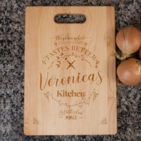 Load image into Gallery viewer, Designs by MyUtopia Shout Out:Everything Tastes Better Personalized Gift for Chef - Engraved with Name and Special Year,8 3/4″ X 11.5″,Cutting Board
