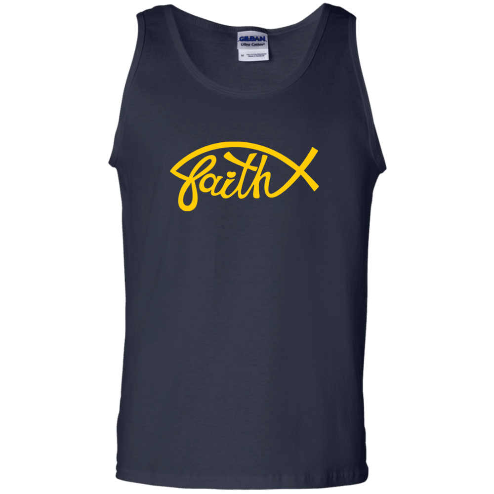 Designs by MyUtopia Shout Out:Faith Fish 100% Cotton Tank Top - Navy Blue,Navy / S,Tank Tops