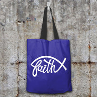 Load image into Gallery viewer, Designs by MyUtopia Shout Out:Faith Fish Christian Fabric Totebag
