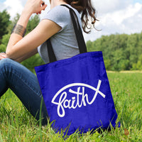 Load image into Gallery viewer, Designs by MyUtopia Shout Out:Faith Fish Christian Fabric Totebag
