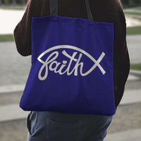 Load image into Gallery viewer, Designs by MyUtopia Shout Out:Faith Fish Christian Fabric Totebag
