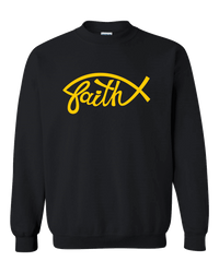 Load image into Gallery viewer, Designs by MyUtopia Shout Out:Faith Fish Christian Faith Crewneck Sweatshirt,S / Black,Sweatshirts
