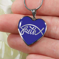 Load image into Gallery viewer, Designs by MyUtopia Shout Out:Faith Fish Christian Faith Personalized Engravable Keepsake Heart Necklace,Stainless Steel / No,Necklace

