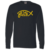 Load image into Gallery viewer, Designs by MyUtopia Shout Out:Faith Fish Christian Long Sleeve T-Shirt,S / Black,Long Sleeve T-Shirts
