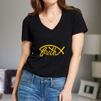 Load image into Gallery viewer, Designs by MyUtopia Shout Out:Faith Fish Christian Unisex V-Neck Tee

