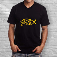 Load image into Gallery viewer, Designs by MyUtopia Shout Out:Faith Fish Christian Unisex V-Neck Tee
