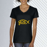 Load image into Gallery viewer, Designs by MyUtopia Shout Out:Faith Fish Christian Unisex V-Neck Tee
