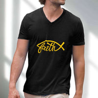Load image into Gallery viewer, Designs by MyUtopia Shout Out:Faith Fish Christian Unisex V-Neck Tee
