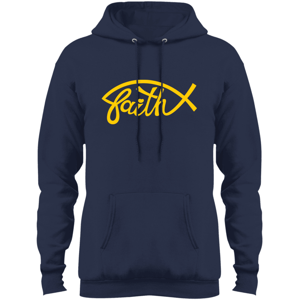 Designs by MyUtopia Shout Out:Faith Fish Core Fleece Pullover Hoodie - Navy Blue,Navy / S,Sweatshirts