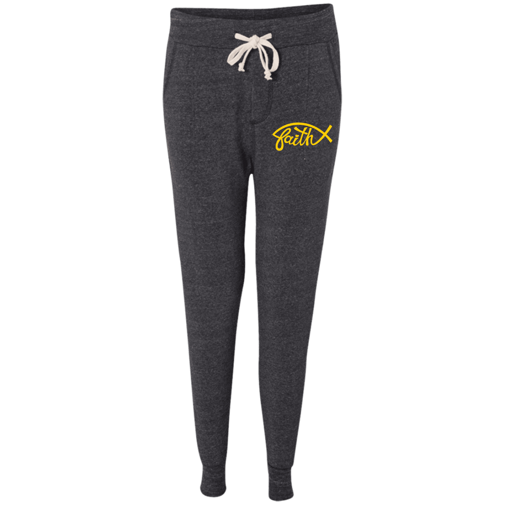 Designs by MyUtopia Shout Out:Faith Fish Embroidered Alternative Ladies' Fleece Jogger - Charcoal Black,Black / S,Pants