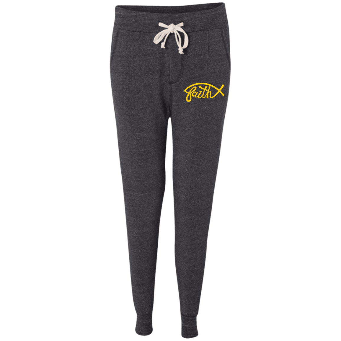 Designs by MyUtopia Shout Out:Faith Fish Embroidered Alternative Ladies' Fleece Jogger - Charcoal Black,Black / S,Pants