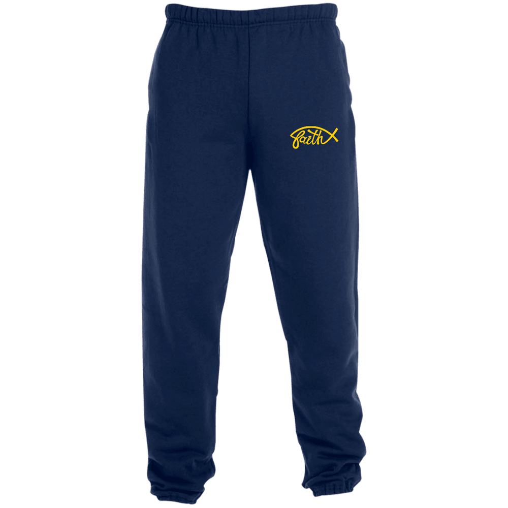 Designs by MyUtopia Shout Out:Faith Fish Embroidered Jerzees Unisex Sweatpants with Pockets - Navy Blue,True Navy / S,Pants