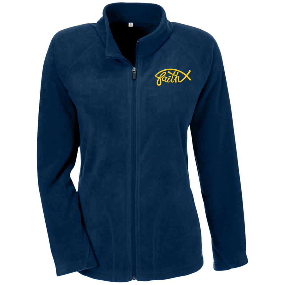 Designs by MyUtopia Shout Out:Faith Fish Embroidered Team 365 Ladies' Microfleece Jacket - Navy Blue,Dark Navy / X-Small,Jackets