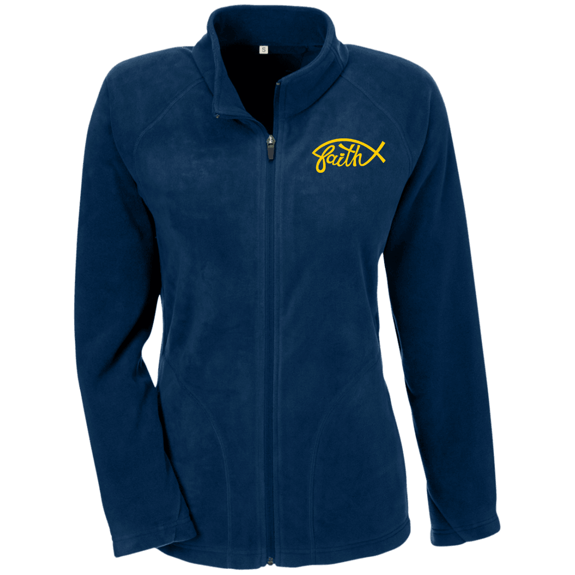 Designs by MyUtopia Shout Out:Faith Fish Embroidered Team 365 Ladies' Microfleece Jacket - Navy Blue,Dark Navy / X-Small,Jackets