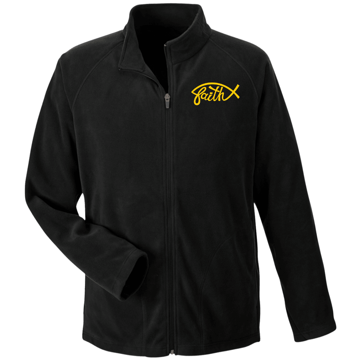 Designs by MyUtopia Shout Out:Faith Fish Embroidered Team 365 Microfleece Unisex Jacket - Black,Black / X-Small,Jackets