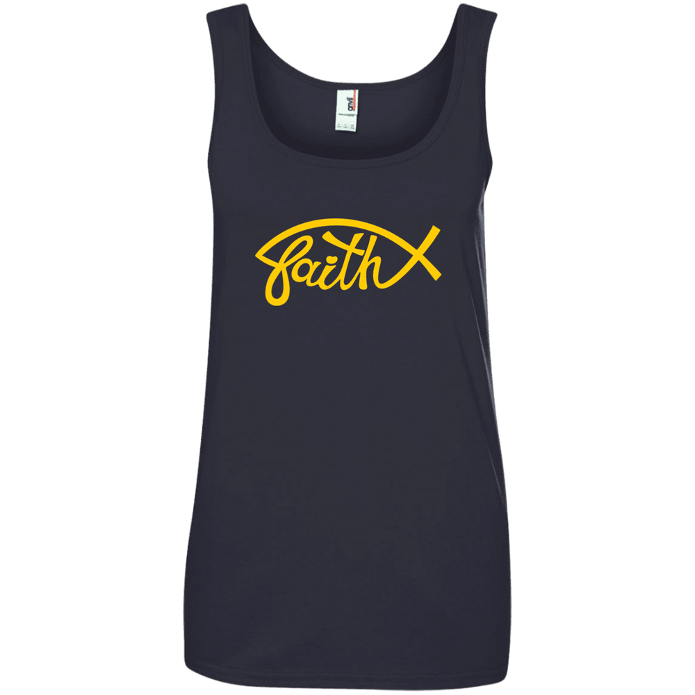 Designs by MyUtopia Shout Out:Faith Fish Ladies' 100% Ringspun Cotton Tank Top - Navy Blue,Navy / S,Tank Tops