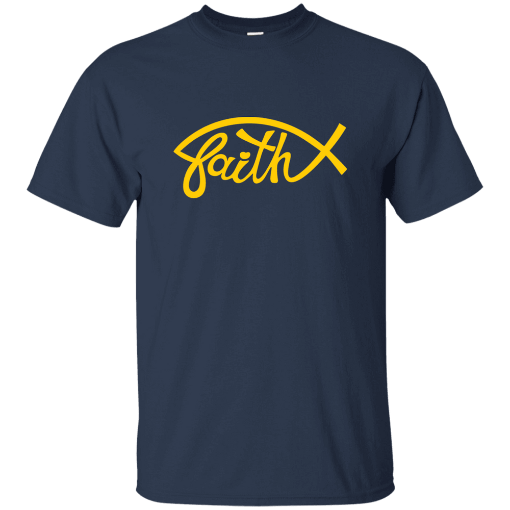 Designs by MyUtopia Shout Out:Faith Fish Ultra Cotton T-Shirt - Navy Blue,Navy / S,Adult Unisex T-Shirt