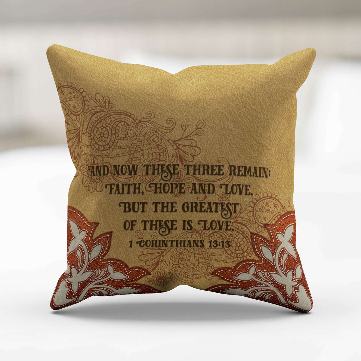 Designs by MyUtopia Shout Out:Faith Hope Love 1 Corinthians 13:13 Bible Verse Country Western Accent Pillowcase,Tan,Pillowcases