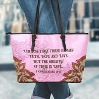 Load image into Gallery viewer, Designs by MyUtopia Shout Out:Faith Hope Love 1 Corinthians 13:13 Bible Verse Country Western Faux Leather Totebag Purse,Pink / Large (11 Tall x 17 x 6 inches),tote bag purse
