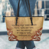 Load image into Gallery viewer, Designs by MyUtopia Shout Out:Faith Hope Love 1 Corinthians 13:13 Bible Verse Country Western Faux Leather Totebag Purse,Tan / Large (11 Tall  x 17 x 6 inches),tote bag purse
